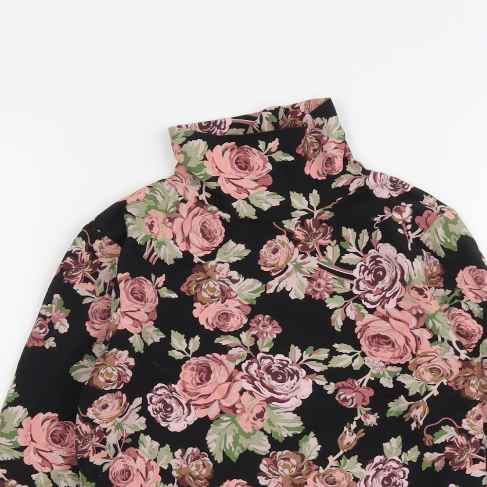 NEXT Girls Black Floral Cotton Basic T-Shirt Size 10 Years Roll Neck Pullover