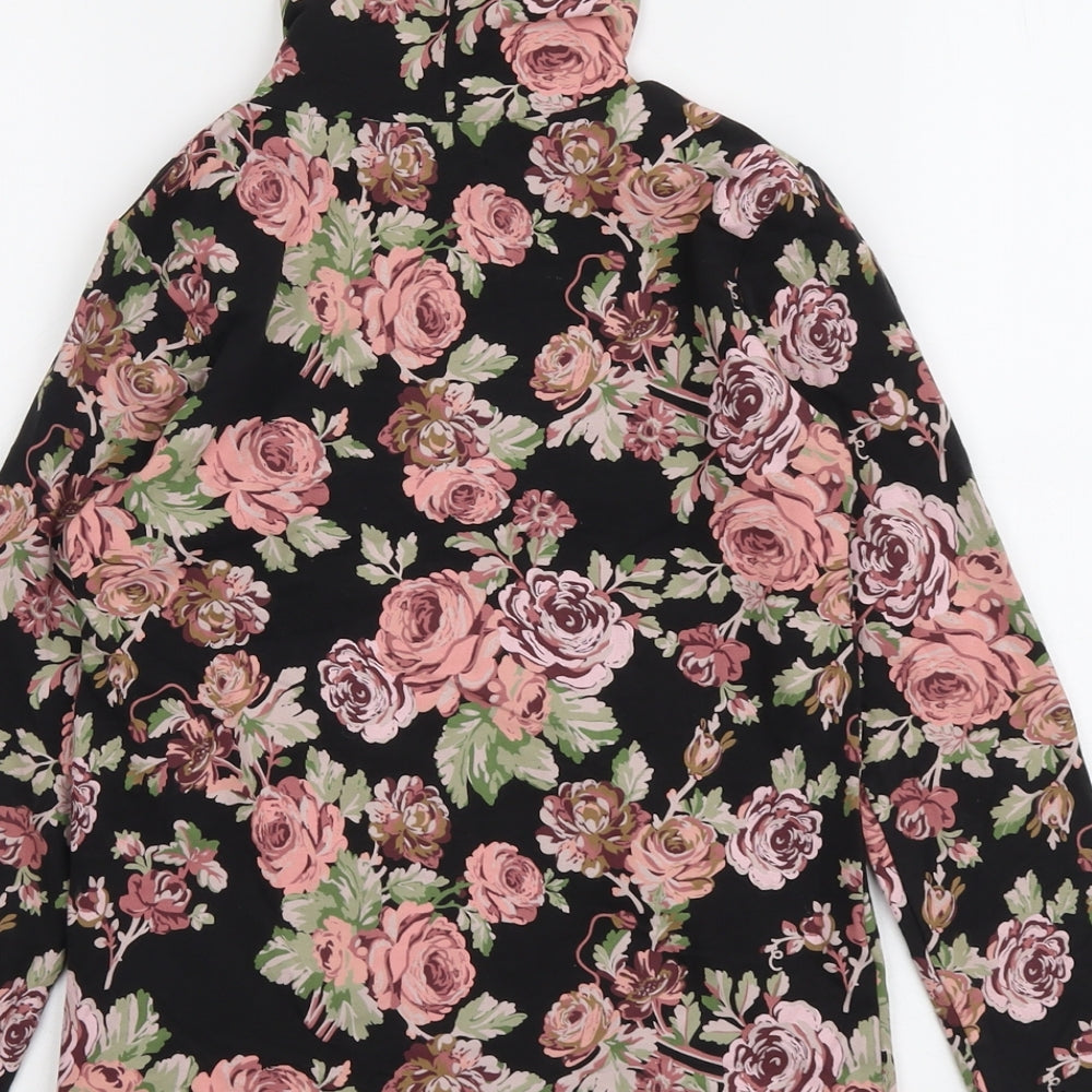 NEXT Girls Black Floral Cotton Basic T-Shirt Size 10 Years Roll Neck Pullover