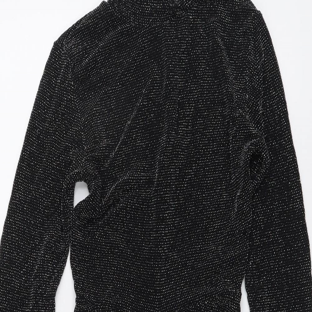 PRETTYLITTLETHING Womens Black Geometric Polyester Playsuit One-Piece Size 6 Button - Open Back