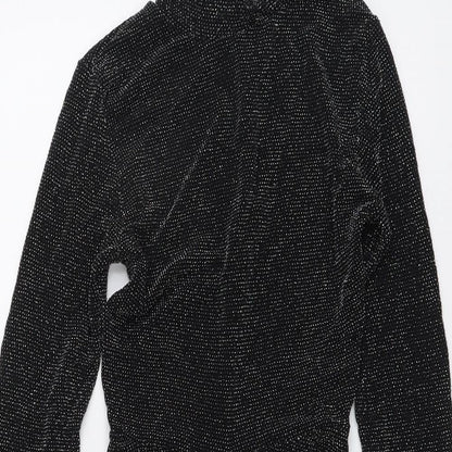 PRETTYLITTLETHING Womens Black Geometric Polyester Playsuit One-Piece Size 6 Button - Open Back