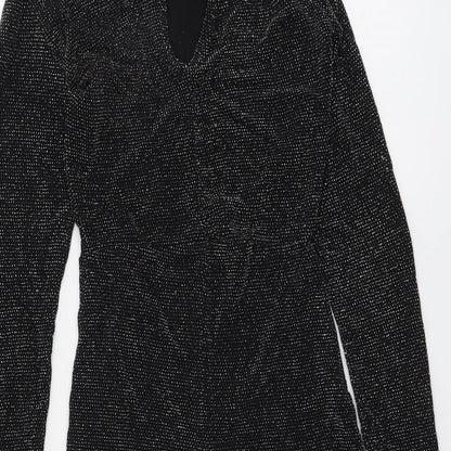 PRETTYLITTLETHING Womens Black Geometric Polyester Playsuit One-Piece Size 6 Button - Open Back