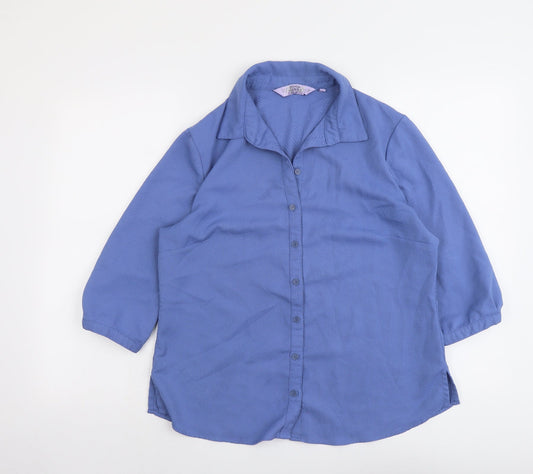 EWM Womens Blue Polyester Basic Button-Up Size 14 Collared