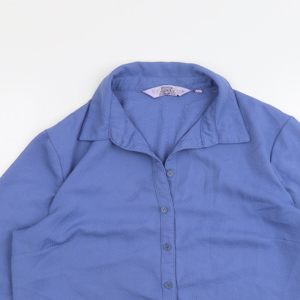 EWM Womens Blue Polyester Basic Button-Up Size 14 Collared