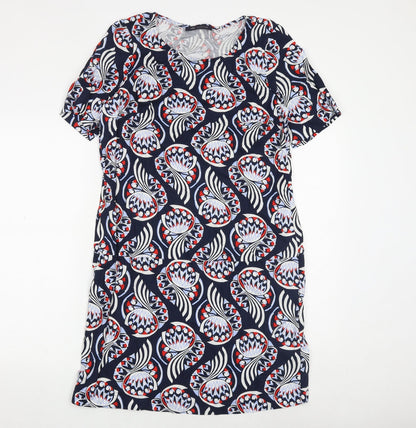 Marks and Spencer Womens Blue Geometric Flax Shift Size 12 Round Neck Pullover
