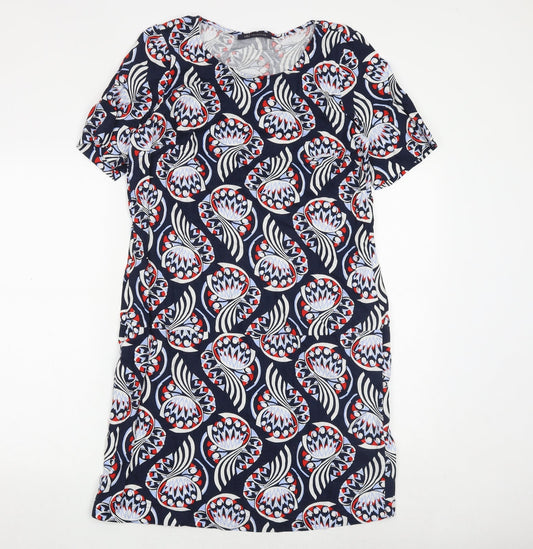 Marks and Spencer Womens Blue Geometric Flax Shift Size 12 Round Neck Pullover