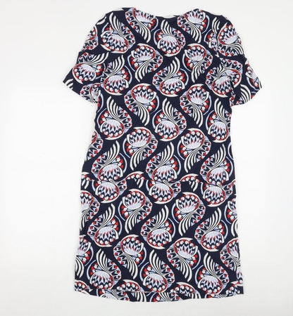 Marks and Spencer Womens Blue Geometric Flax Shift Size 12 Round Neck Pullover