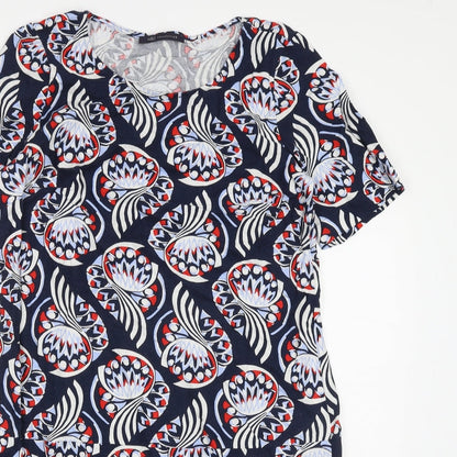 Marks and Spencer Womens Blue Geometric Flax Shift Size 12 Round Neck Pullover