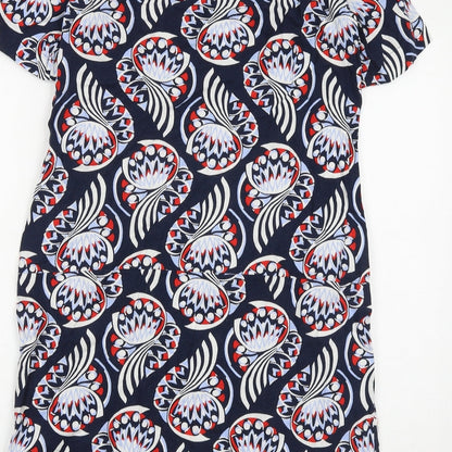 Marks and Spencer Womens Blue Geometric Flax Shift Size 12 Round Neck Pullover