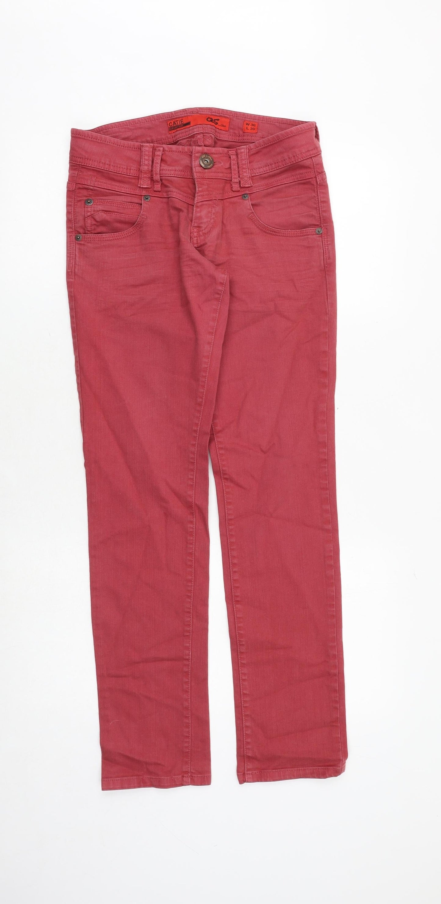 QS Womens Red Cotton Skinny Jeans Size 36 in Regular Zip