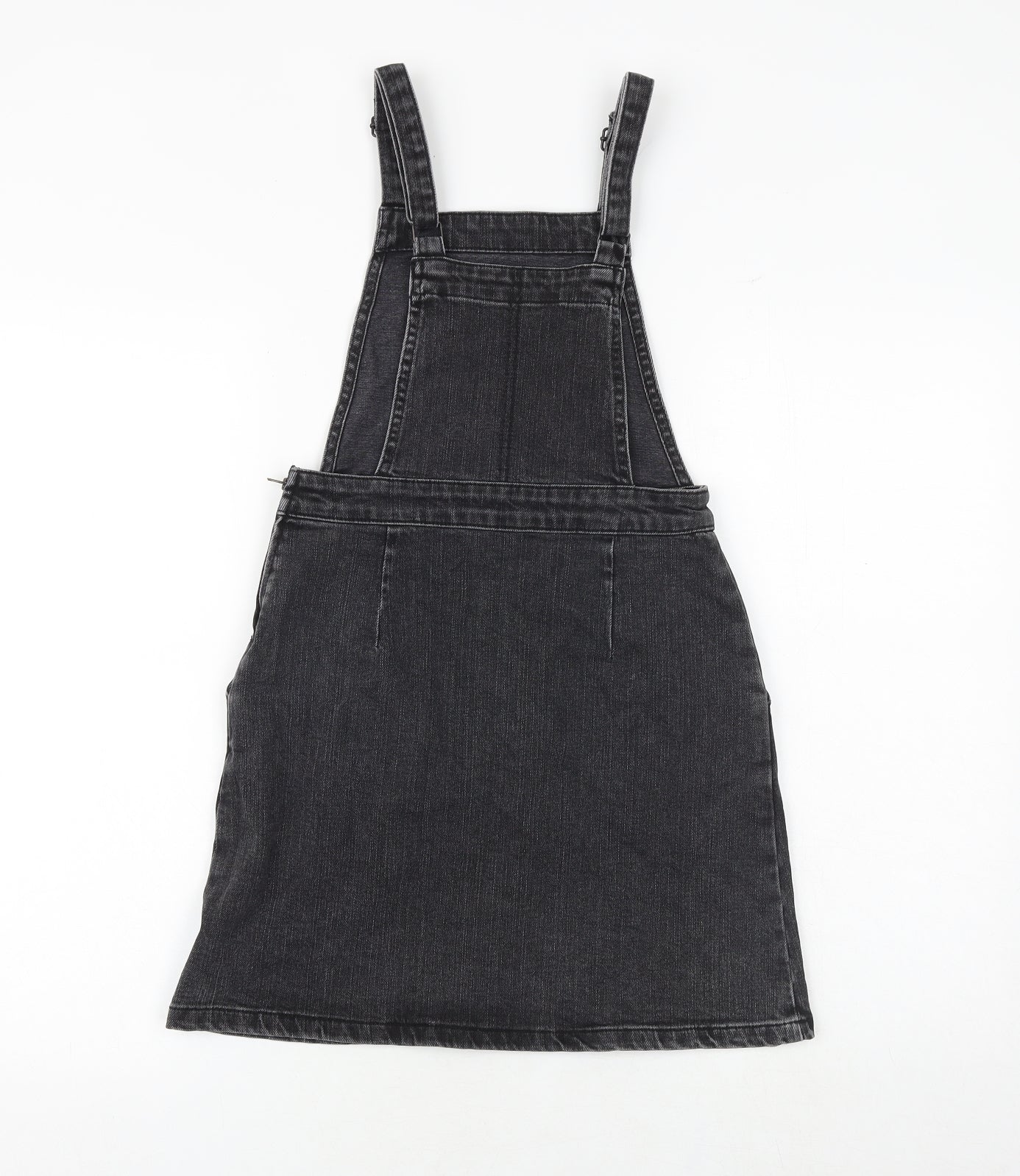 ASOS Womens Grey 100% Cotton Pinafore/Dungaree Dress Size 6 Square Neck Zip