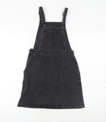 ASOS Womens Grey 100% Cotton Pinafore/Dungaree Dress Size 6 Square Neck Zip