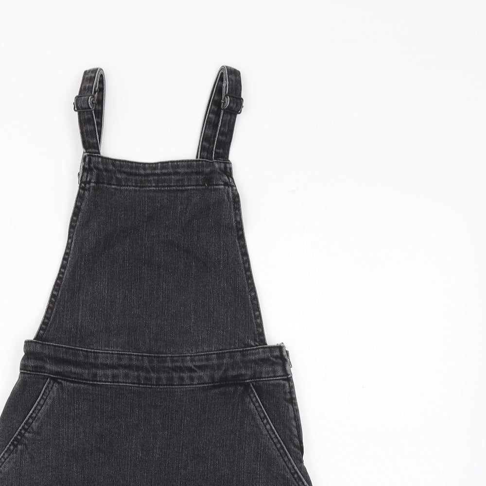 ASOS Womens Grey 100% Cotton Pinafore/Dungaree Dress Size 6 Square Neck Zip