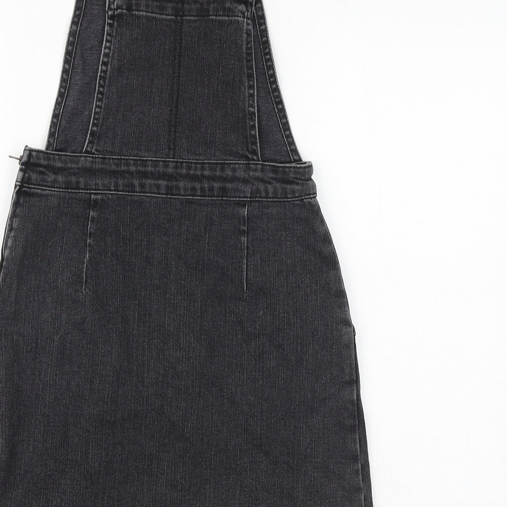 ASOS Womens Grey 100% Cotton Pinafore/Dungaree Dress Size 6 Square Neck Zip