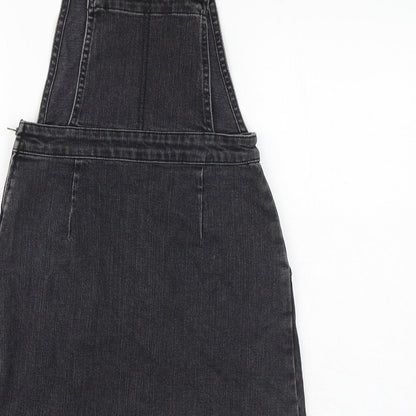 ASOS Womens Grey 100% Cotton Pinafore/Dungaree Dress Size 6 Square Neck Zip