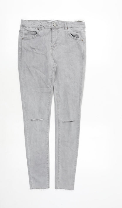 Pull&Bear Womens Grey Cotton Skinny Jeans Size 10 Regular Zip
