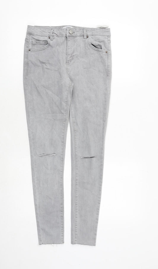 Pull&Bear Womens Grey Cotton Skinny Jeans Size 10 Regular Zip