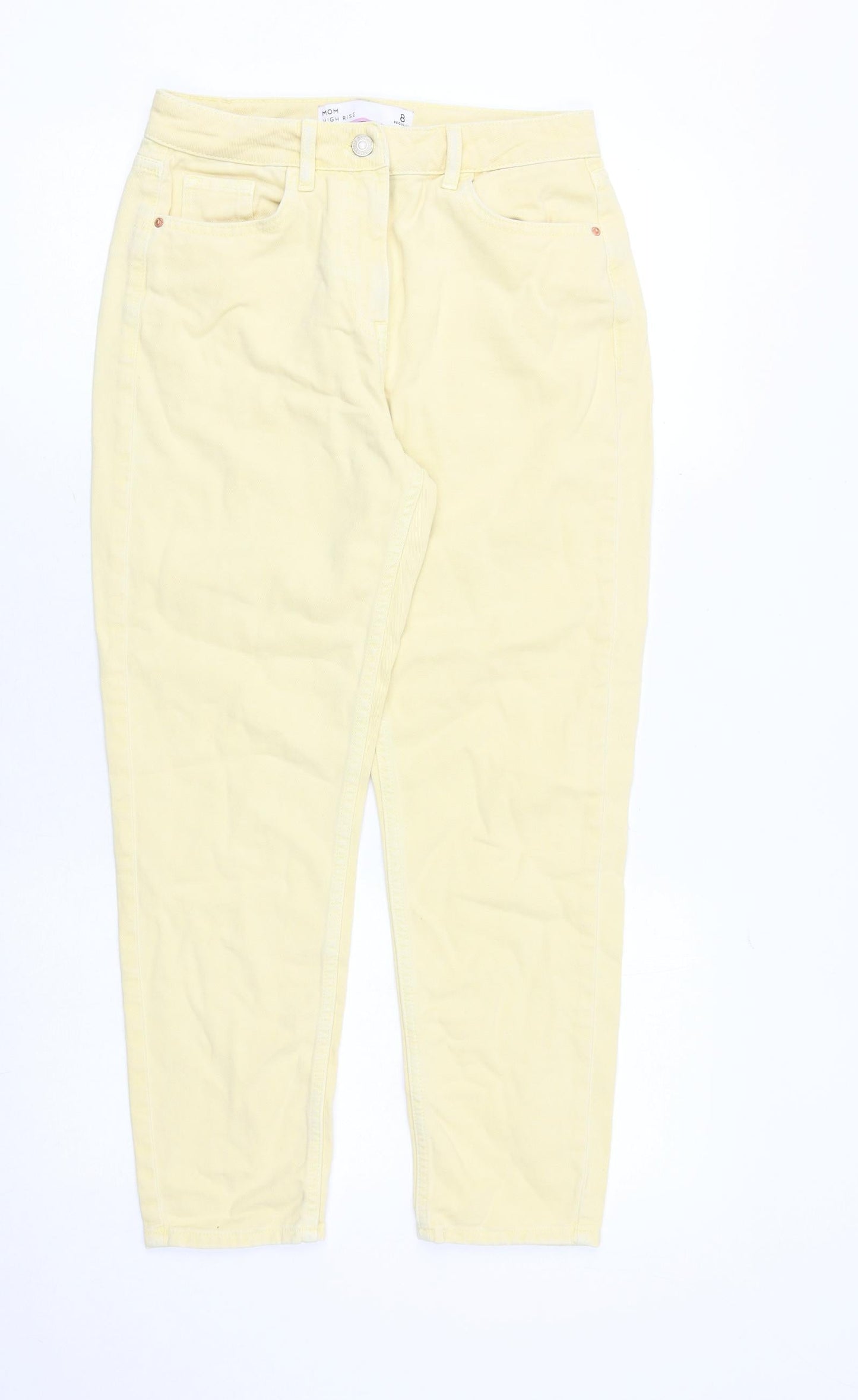NEXT Womens Yellow Cotton Mom Jeans Size 8 Regular Zip