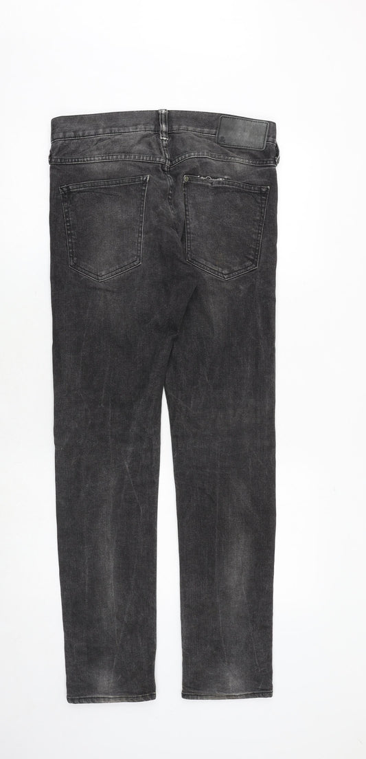 H&M Mens Grey Cotton Straight Jeans Size 30 in Regular Button