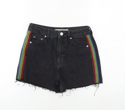 Topshop Womens Black Cotton Cut-Off Shorts Size 6 Regular Zip - Side Stripe Detail