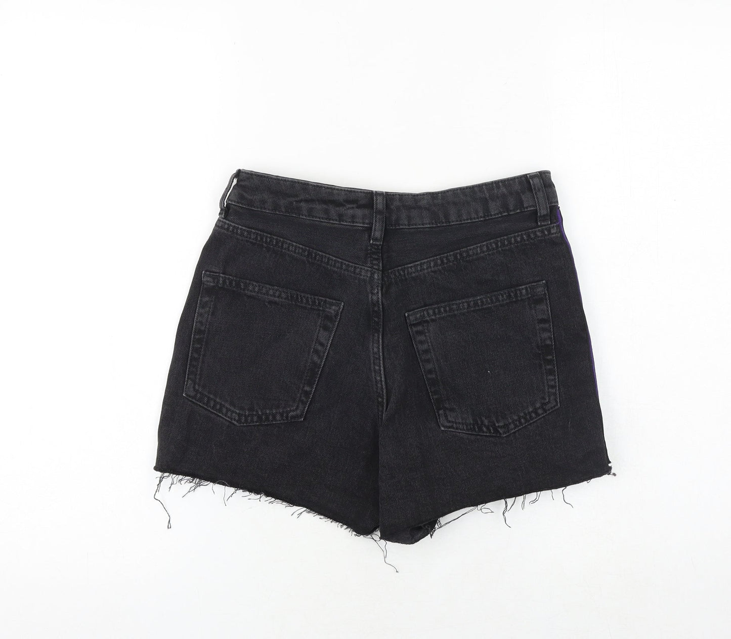 Topshop Womens Black Cotton Cut-Off Shorts Size 6 Regular Zip - Side Stripe Detail