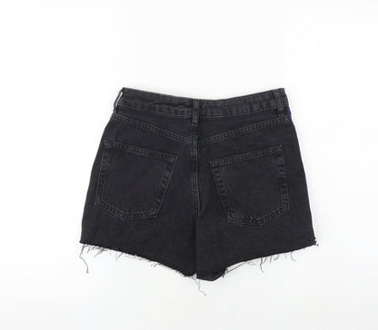 Topshop Womens Black Cotton Cut-Off Shorts Size 6 Regular Zip - Side Stripe Detail