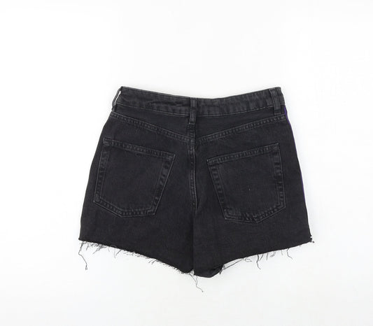 Topshop Womens Black Cotton Cut-Off Shorts Size 6 Regular Zip - Side Stripe Detail