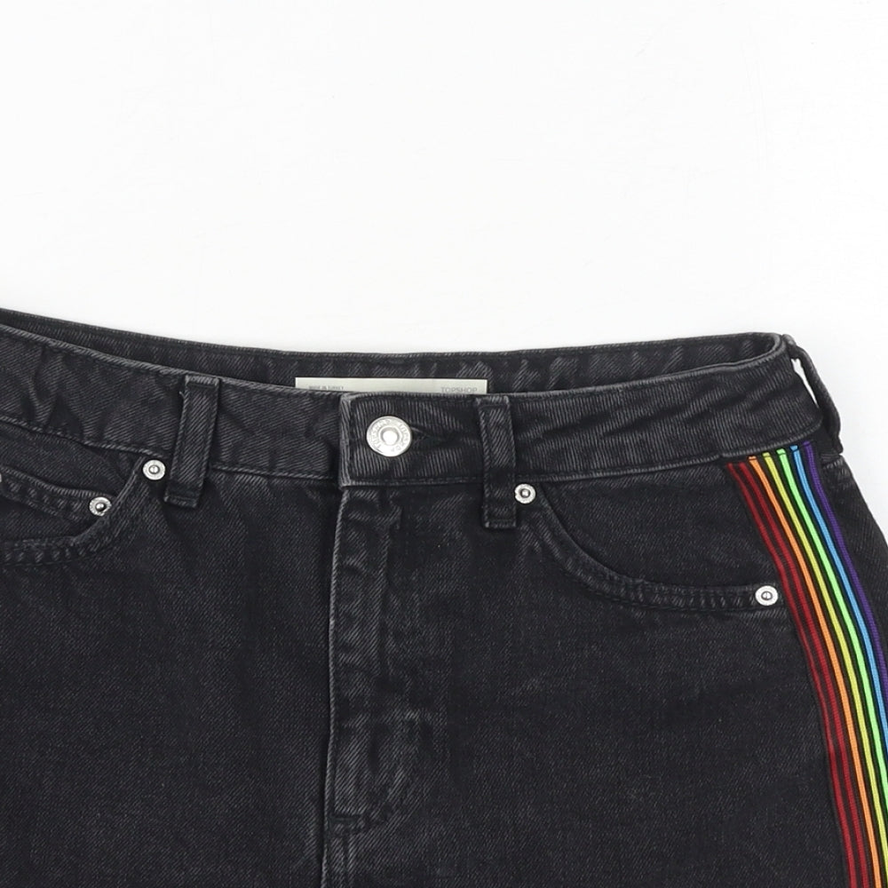 Topshop Womens Black Cotton Cut-Off Shorts Size 6 Regular Zip - Side Stripe Detail
