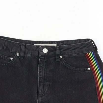 Topshop Womens Black Cotton Cut-Off Shorts Size 6 Regular Zip - Side Stripe Detail