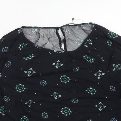 Marks and Spencer Womens Blue Geometric Viscose Basic Blouse Size 8 Boat Neck
