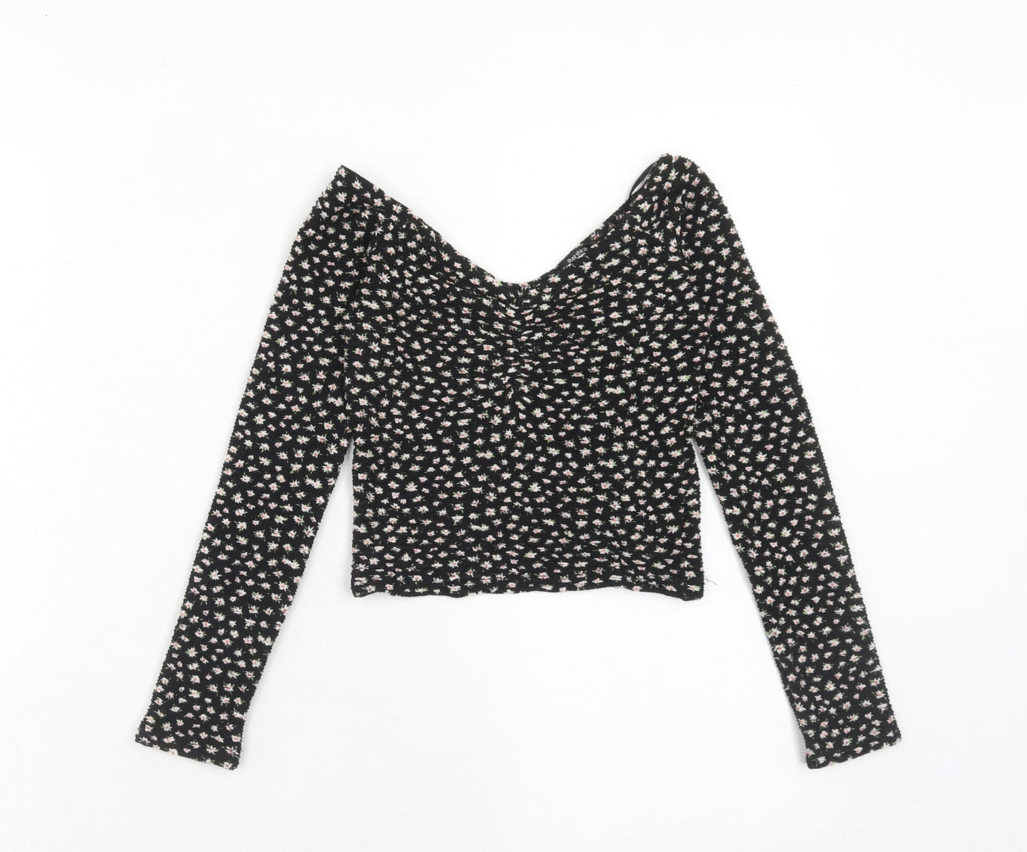 Womens UK Size XS Bershka Black Basic T-Shirt