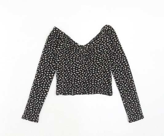 Womens UK Size XS Bershka Black Basic T-Shirt