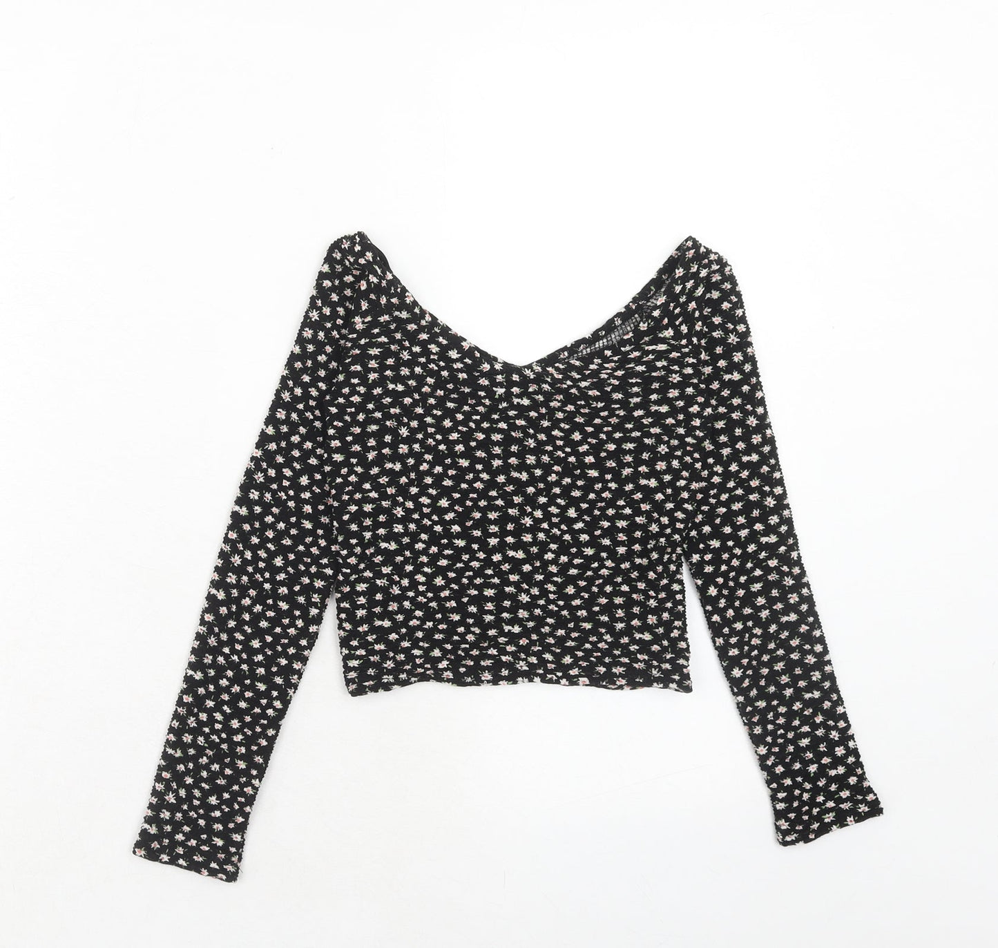 Womens UK Size XS Bershka Black Basic T-Shirt