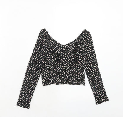 Womens UK Size XS Bershka Black Basic T-Shirt