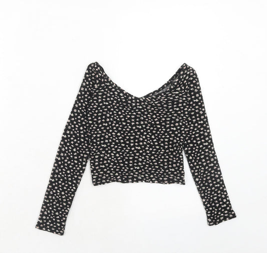 Womens UK Size XS Bershka Black Basic T-Shirt