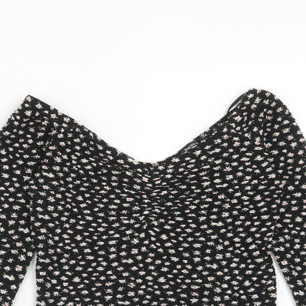 Womens UK Size XS Bershka Black Basic T-Shirt