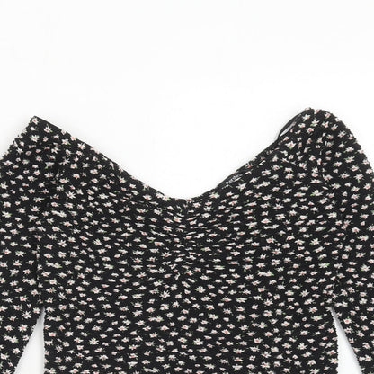 Womens UK Size XS Bershka Black Basic T-Shirt
