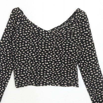 Womens UK Size XS Bershka Black Basic T-Shirt