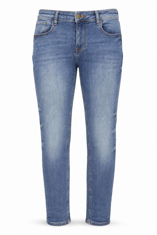 Front view of ASOS women’s blue cotton skinny jeans, size UK 34, in, 32-inch leg regular zip