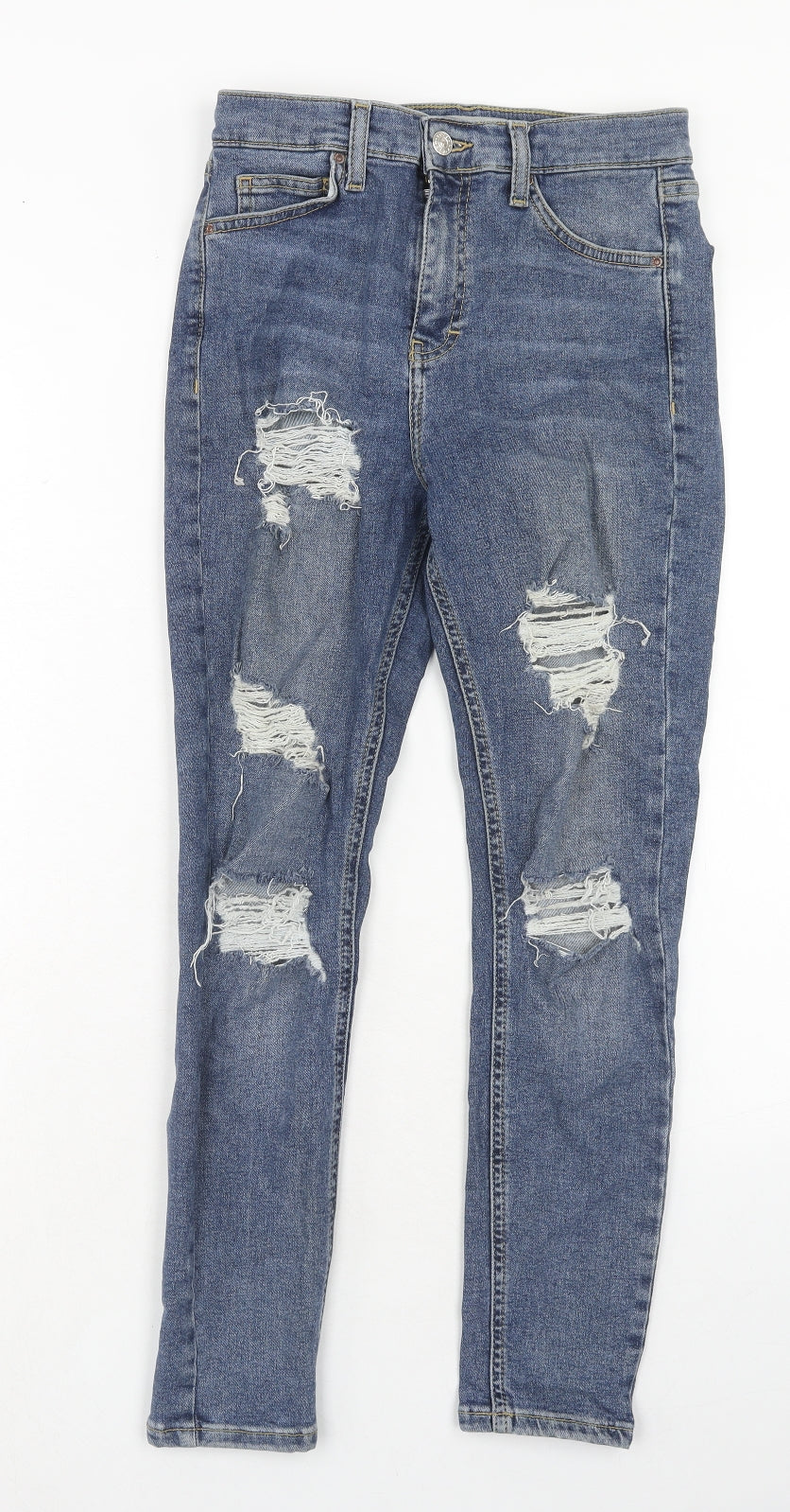 Topshop Womens Blue Cotton Skinny Jeans Size 28 in Regular Zip