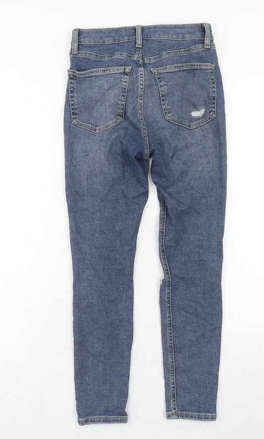 Topshop Womens Blue Cotton Skinny Jeans Size 28 in Regular Zip