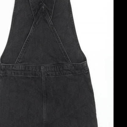 Topshop Womens Black Cotton Pinafore/Dungaree Dress Size 6 Square Neck Button
