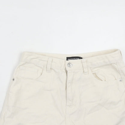PRETTYLITTLETHING Womens Ivory Cotton Boyfriend Shorts Size 6 Regular Zip - Frayed Hem