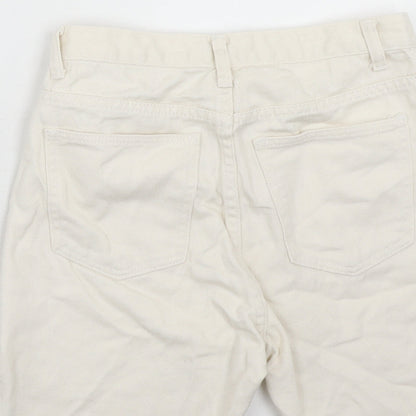 PRETTYLITTLETHING Womens Ivory Cotton Boyfriend Shorts Size 6 Regular Zip - Frayed Hem