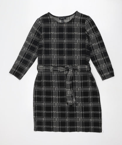 New Look Womens Black Geometric Polyester Shift Size 8 Round Neck Pullover