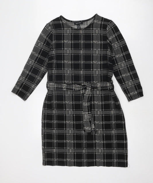 New Look Womens Black Geometric Polyester Shift Size 8 Round Neck Pullover