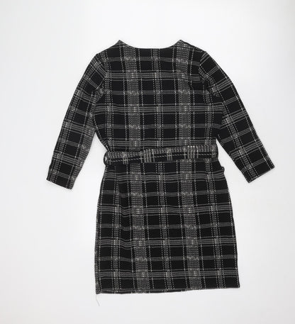 New Look Womens Black Geometric Polyester Shift Size 8 Round Neck Pullover