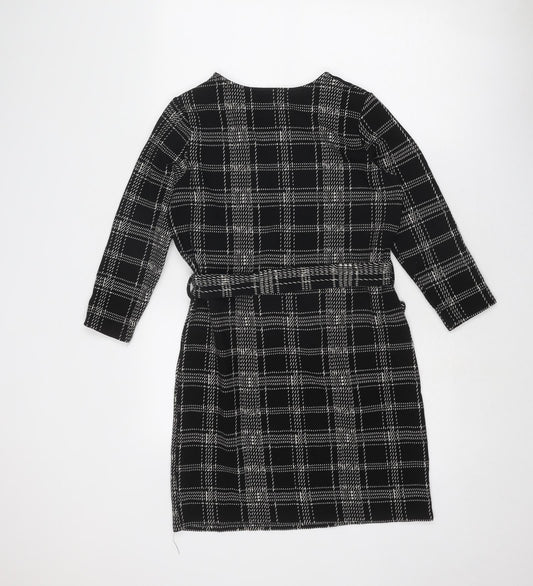 New Look Womens Black Geometric Polyester Shift Size 8 Round Neck Pullover
