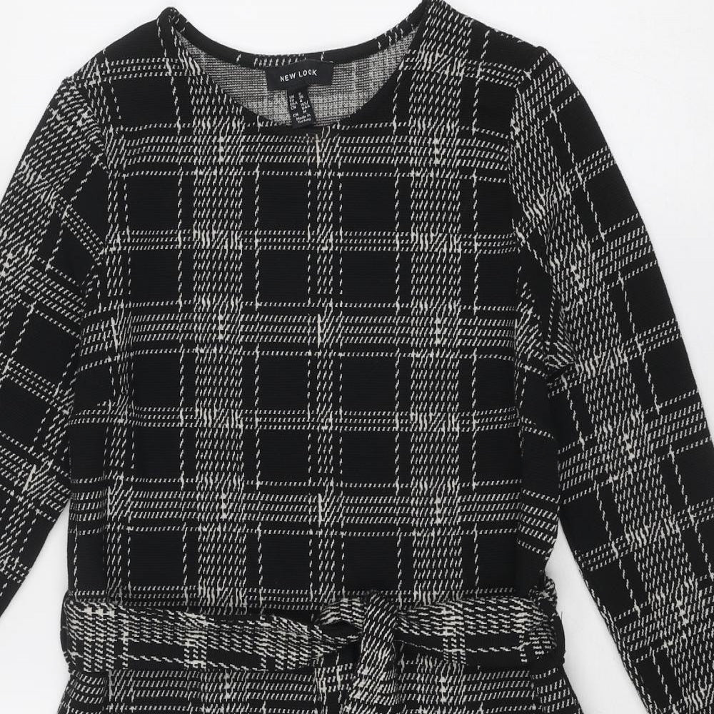 New Look Womens Black Geometric Polyester Shift Size 8 Round Neck Pullover