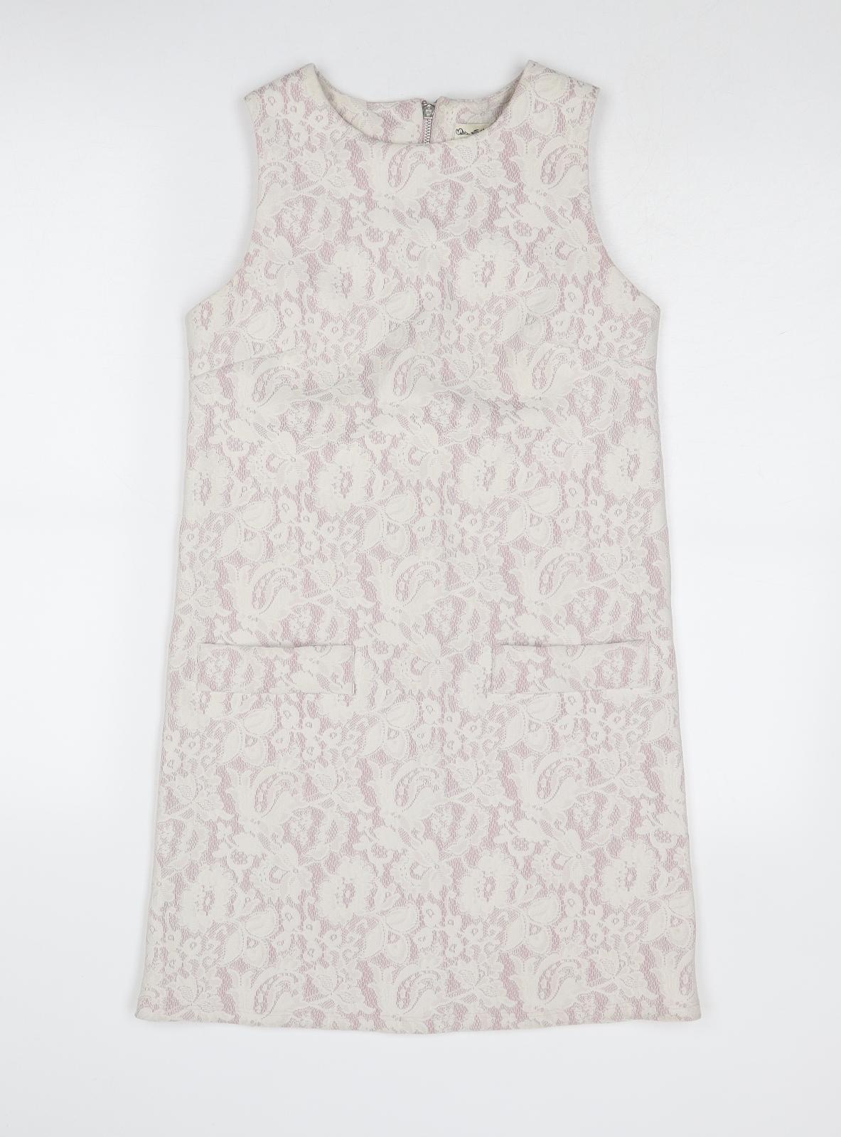 Miss Selfridge Womens White Polyester Shift Size 6 Round Neck Zip