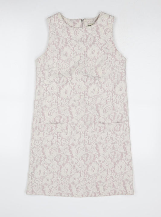 Miss Selfridge Womens White Polyester Shift Size 6 Round Neck Zip